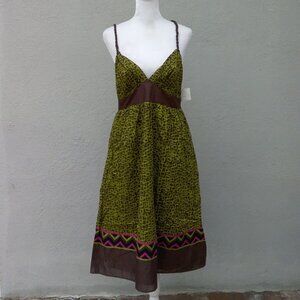 Anthropologie Donna Morgan Dress Women's Size 8 Green Printed Cotton NEW